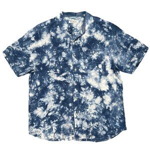 Tommy Bahama Shirt Mens Large Blue Tie Dye Linen Hawaiian Button Up Short Sleeve